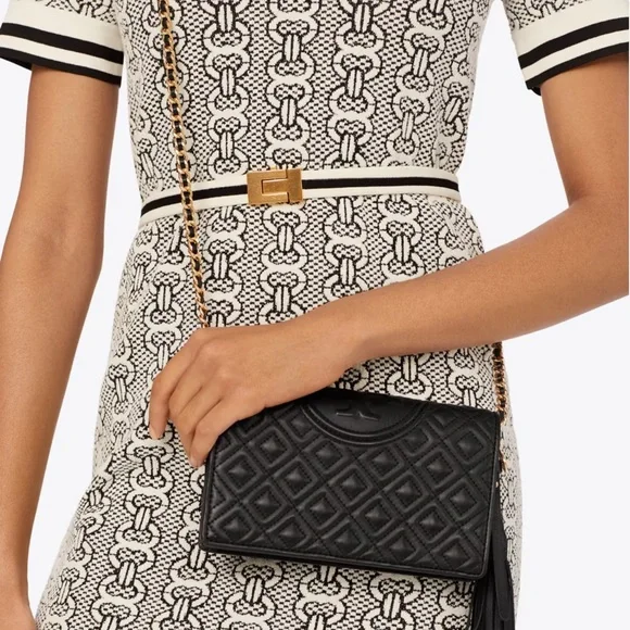 Tory Burch Fleming Wallet Black Quilted Chain Crossbody Bag - Picture 15 of 16